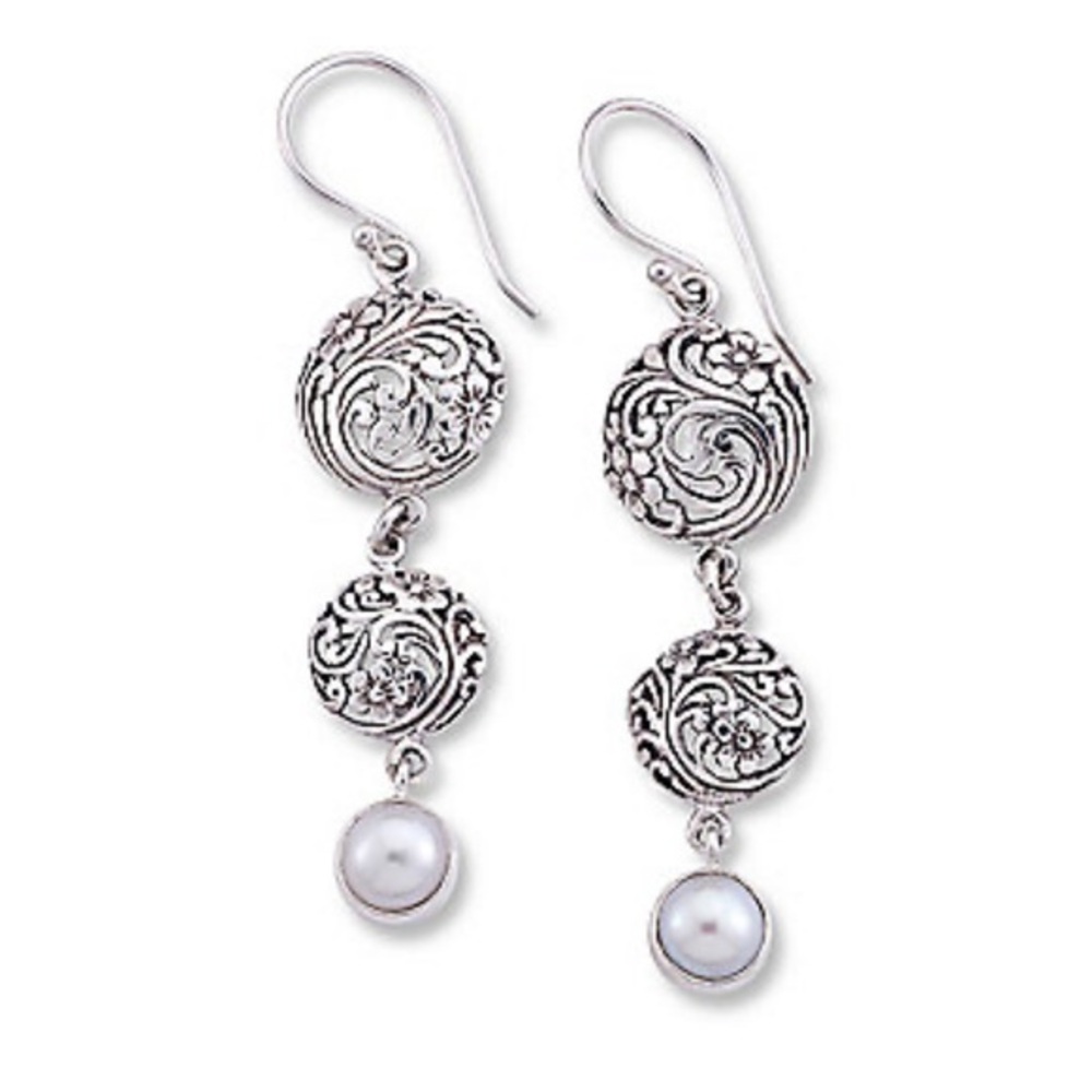 Samuel B. Silver triple drop Pearl Drop Earrings